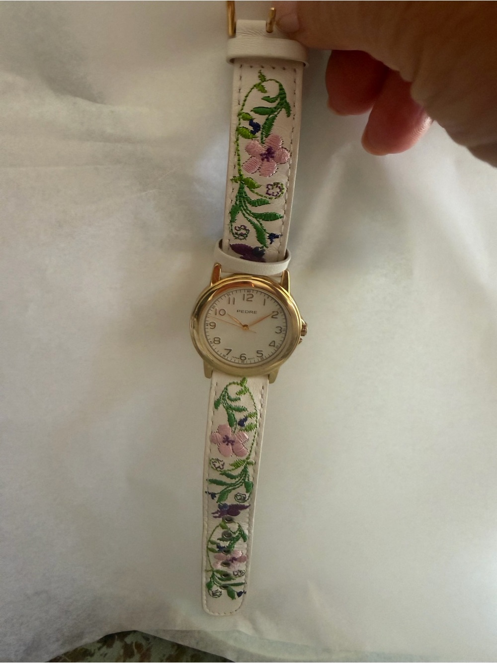Pedre Kids White Watch with Floral Embroidered Strap NWOT - Picture 2 of 6
